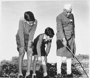 Indian Prime Minister Jawaharlal Nehru with his grandsons Rajiv and Sanjay Gandhi - 1950