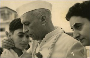 Nehru with Rajiv Gandhi after the death of Feroz Gandhi