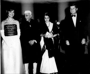 President and Mrs_ John F_ Kennedy greet Prime Minister Jawaharlal Nehru and Mrs_ Gandhi