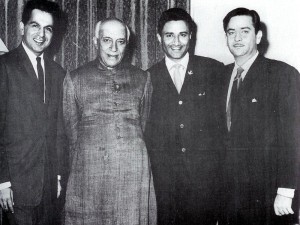 Raj Kapoor, Dilip Kumar and Dev Anand with Prime Minister Jawaharlal Nehru - 1950's