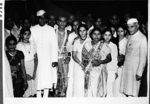 f India and Pandit Jawaharlal Nehru Prime Minister photographed with the artists who entertained a large number of guests at a reception held by the President at Government House, New Delh